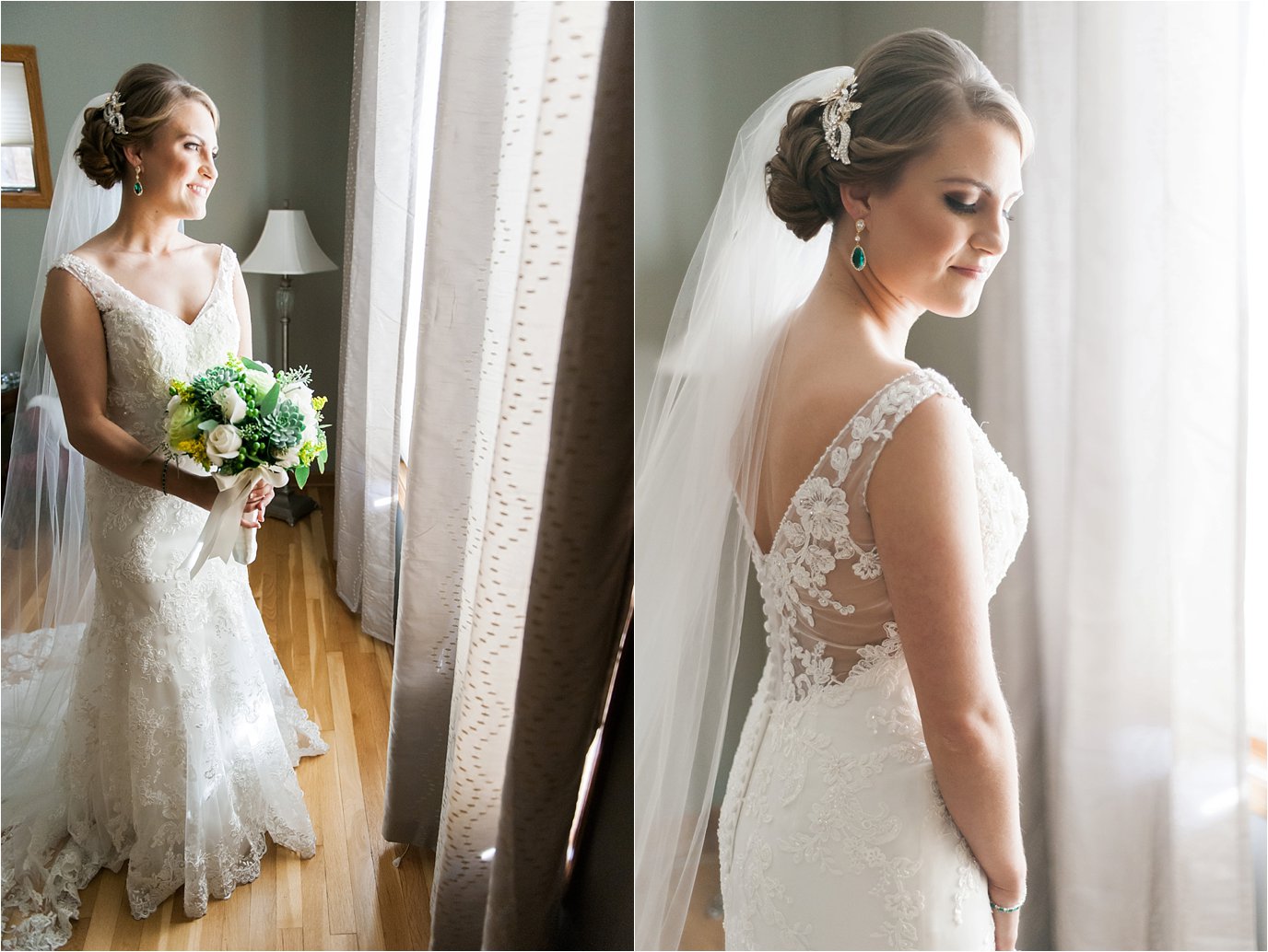 bridal portraits by window