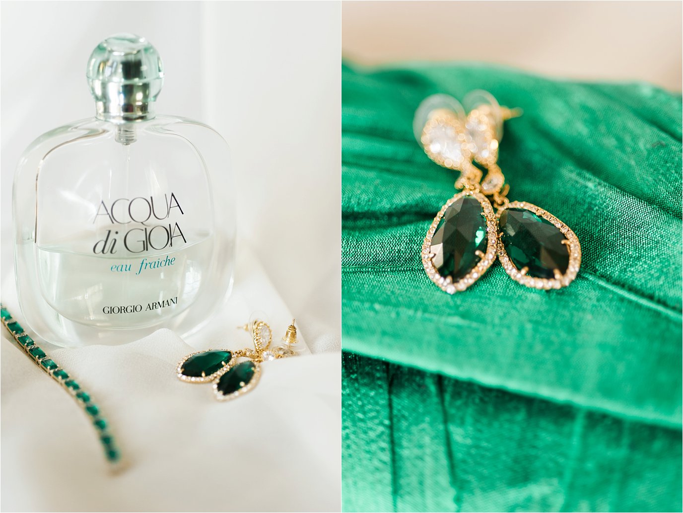 acqua di gioa perfume and green earrings